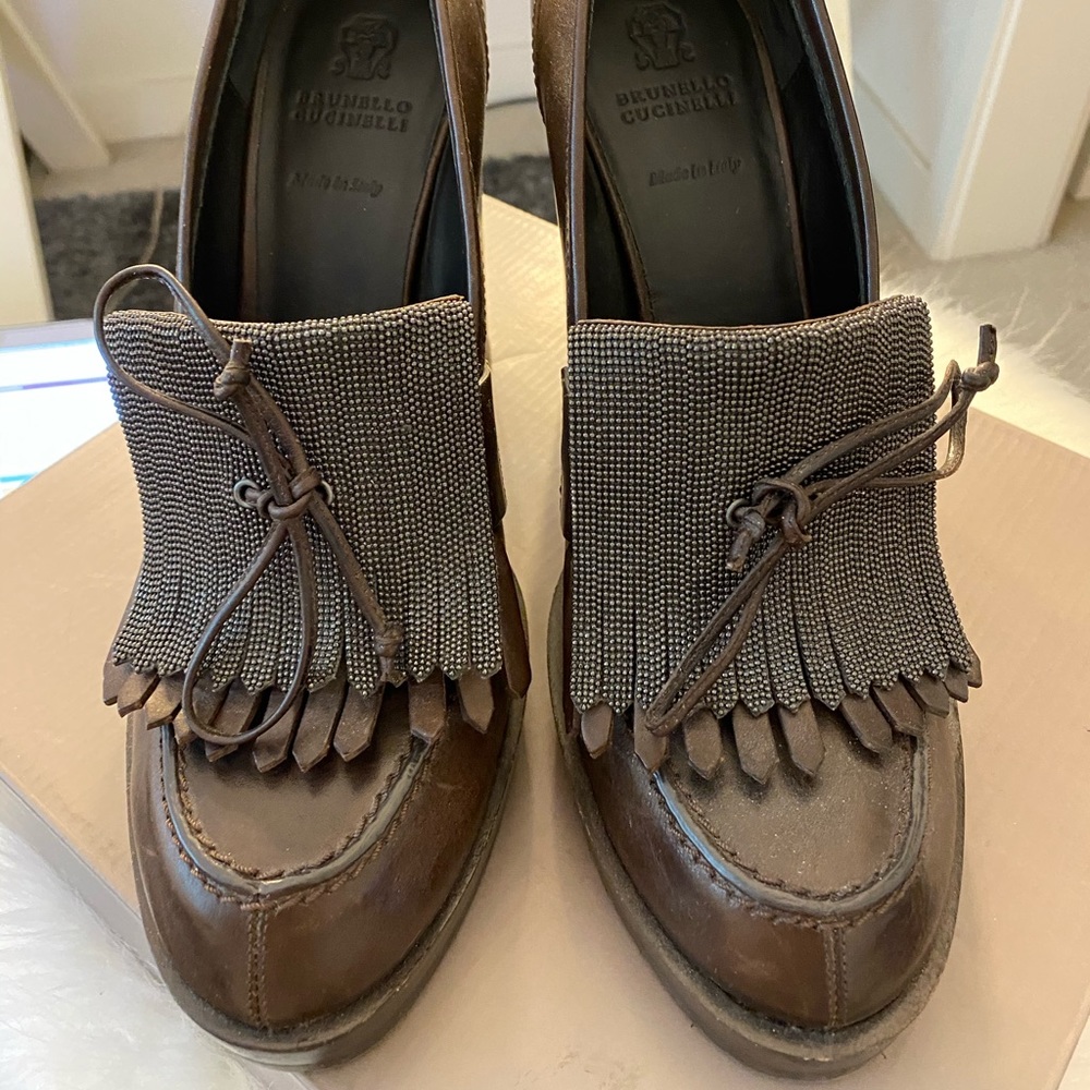 Brunello Cucinelli Monili-Kiltie Leather Pumps